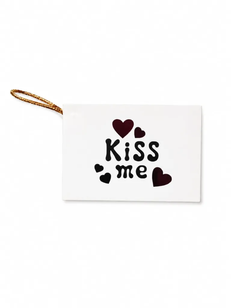 Kiss Me Romantic Gift Tag Card with Gold String (9 × 6.5 cm)
