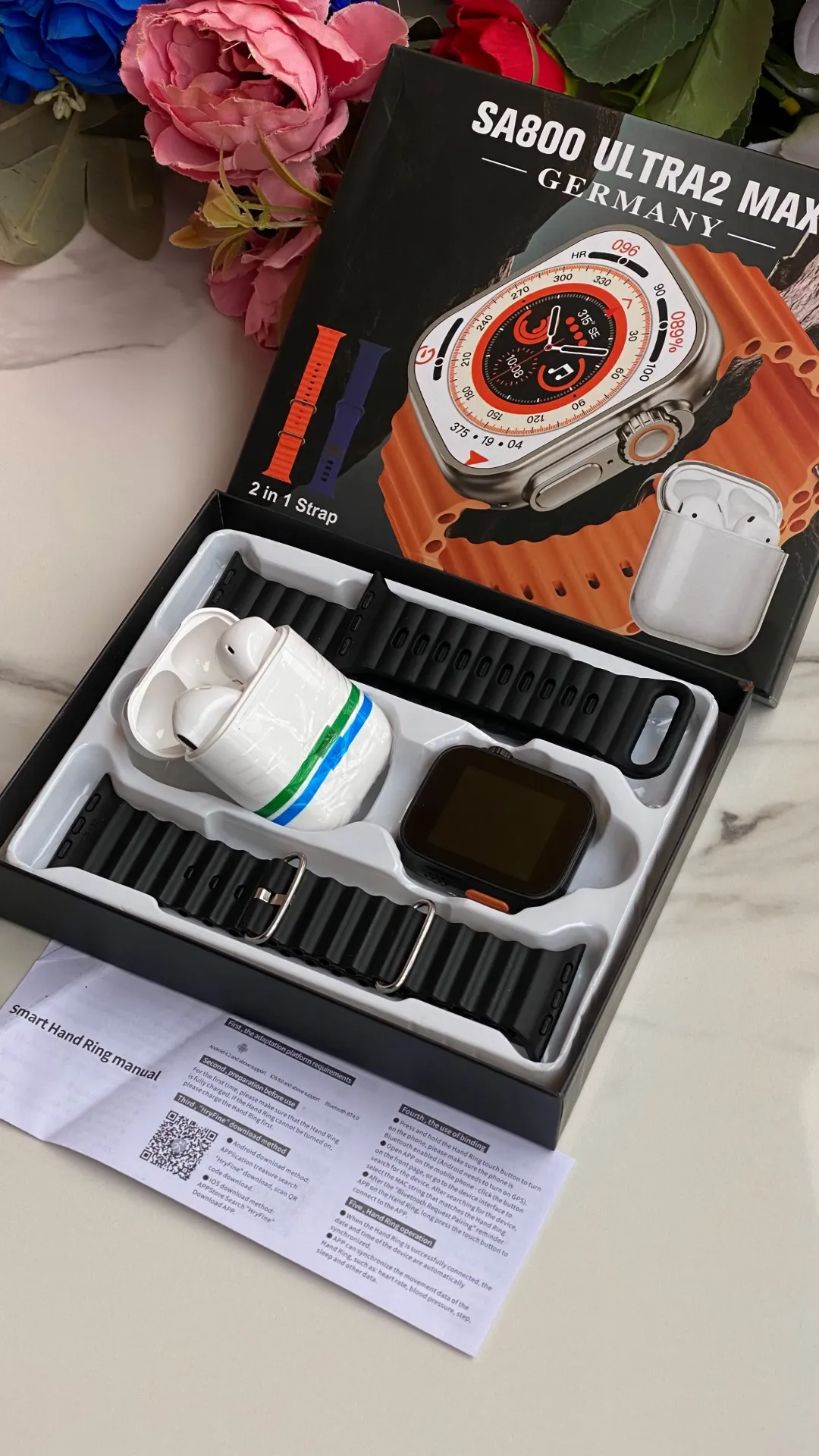 SA800 Ultra2 Max Smart Watch with Earbuds & 2 Interchangeable Straps